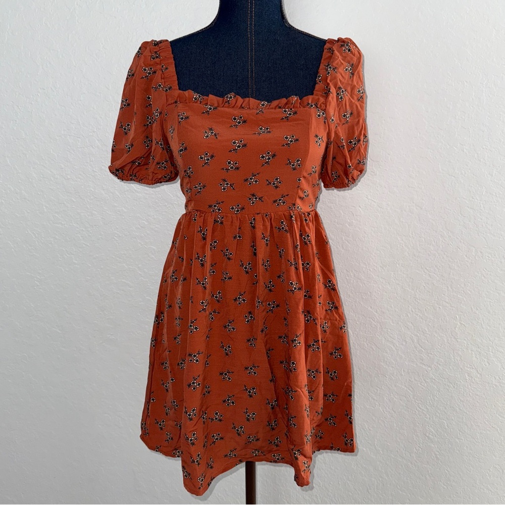 Forever 21 Brown Puff Sleeve Mini Sundress